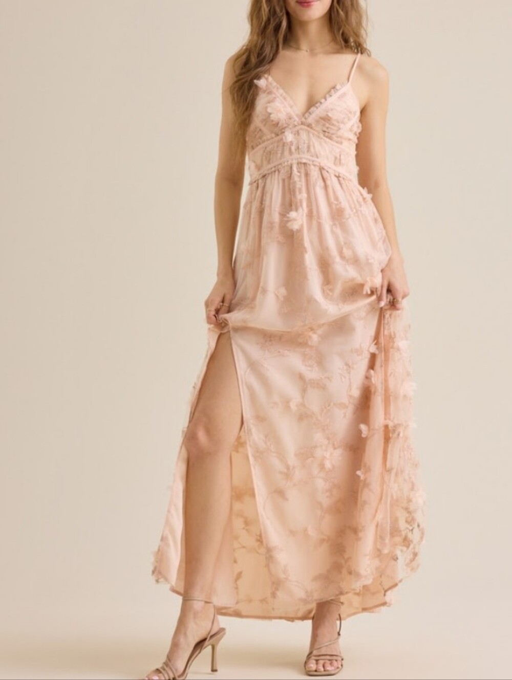 NWT Altar'd State Blush Floral Embroidered Lace Maxi Dress